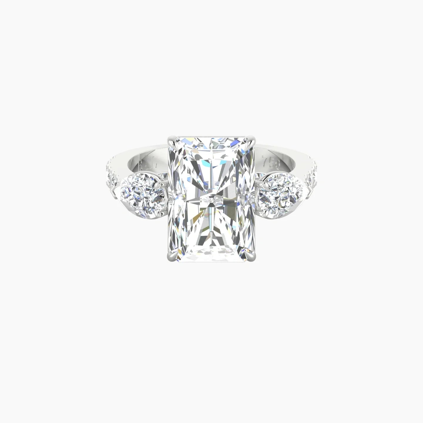 Simple Pear Trilogy with Reverse Shank | 18k White Gold 5 ct Radiant Cut Ring