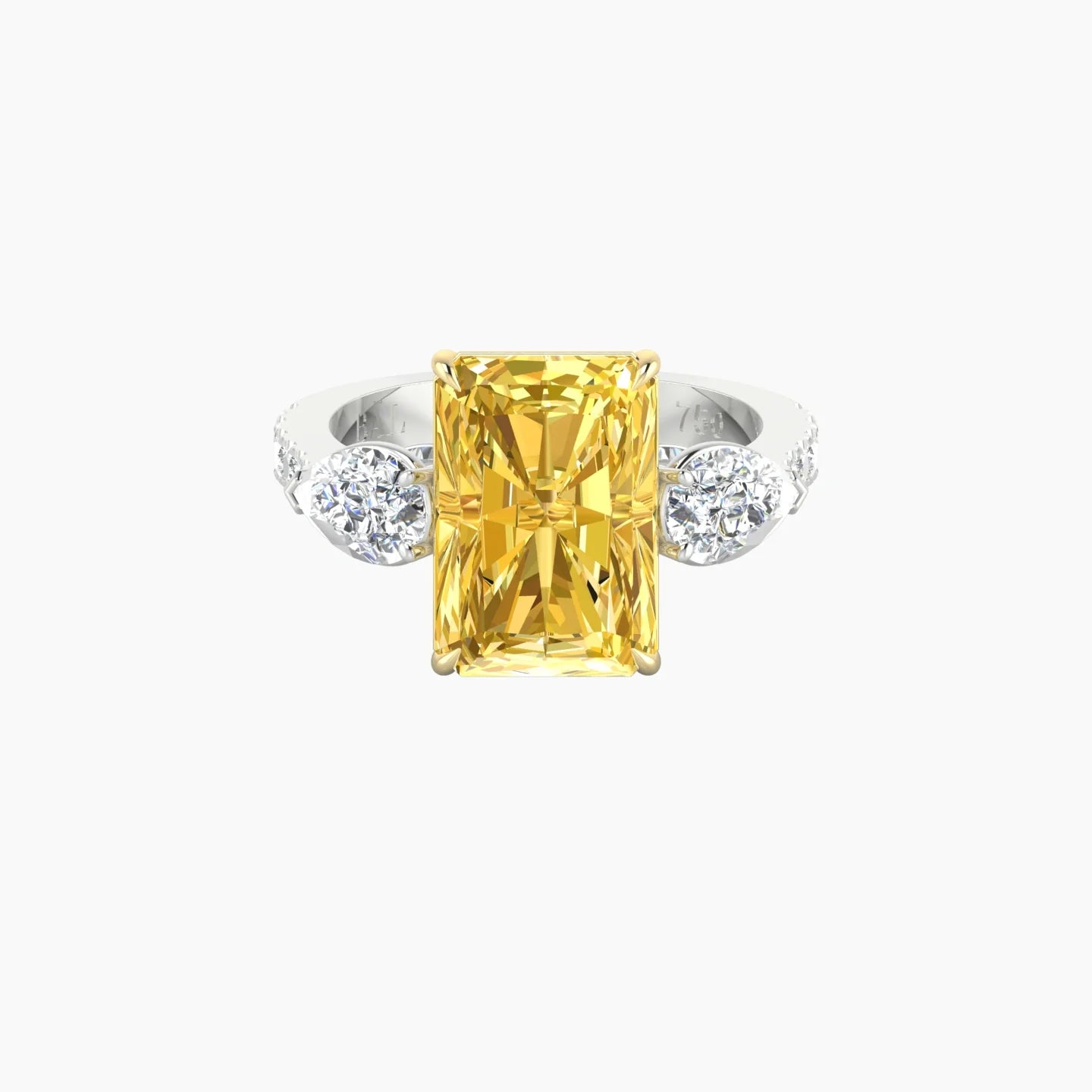 Simple Pear Trilogy with Reverse Shank | 18k White & Yellow Gold 5 ct Radiant Cut Ring