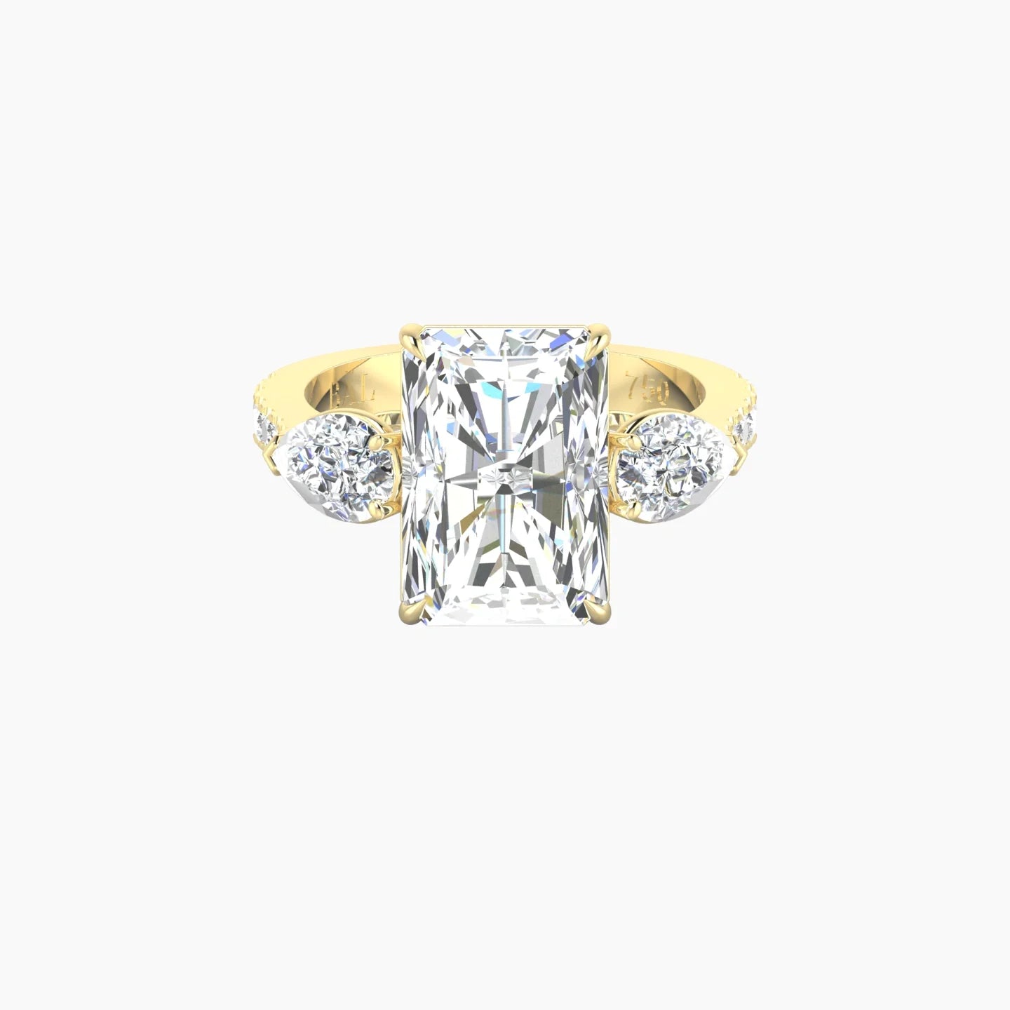 Simple Pear Trilogy with Reverse Shank | 18k Yellow Gold 5 ct Radiant Cut Ring