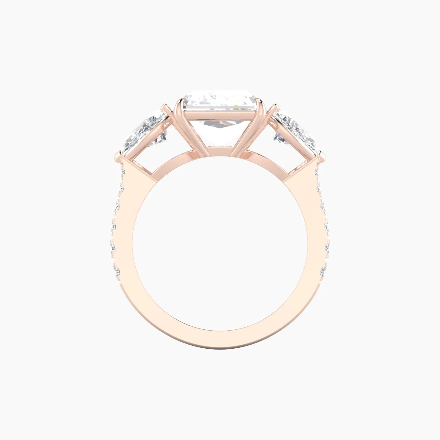 Simple Pear Trilogy with Reverse Shank | 18k Rose Gold 5 ct Radiant Cut Ring