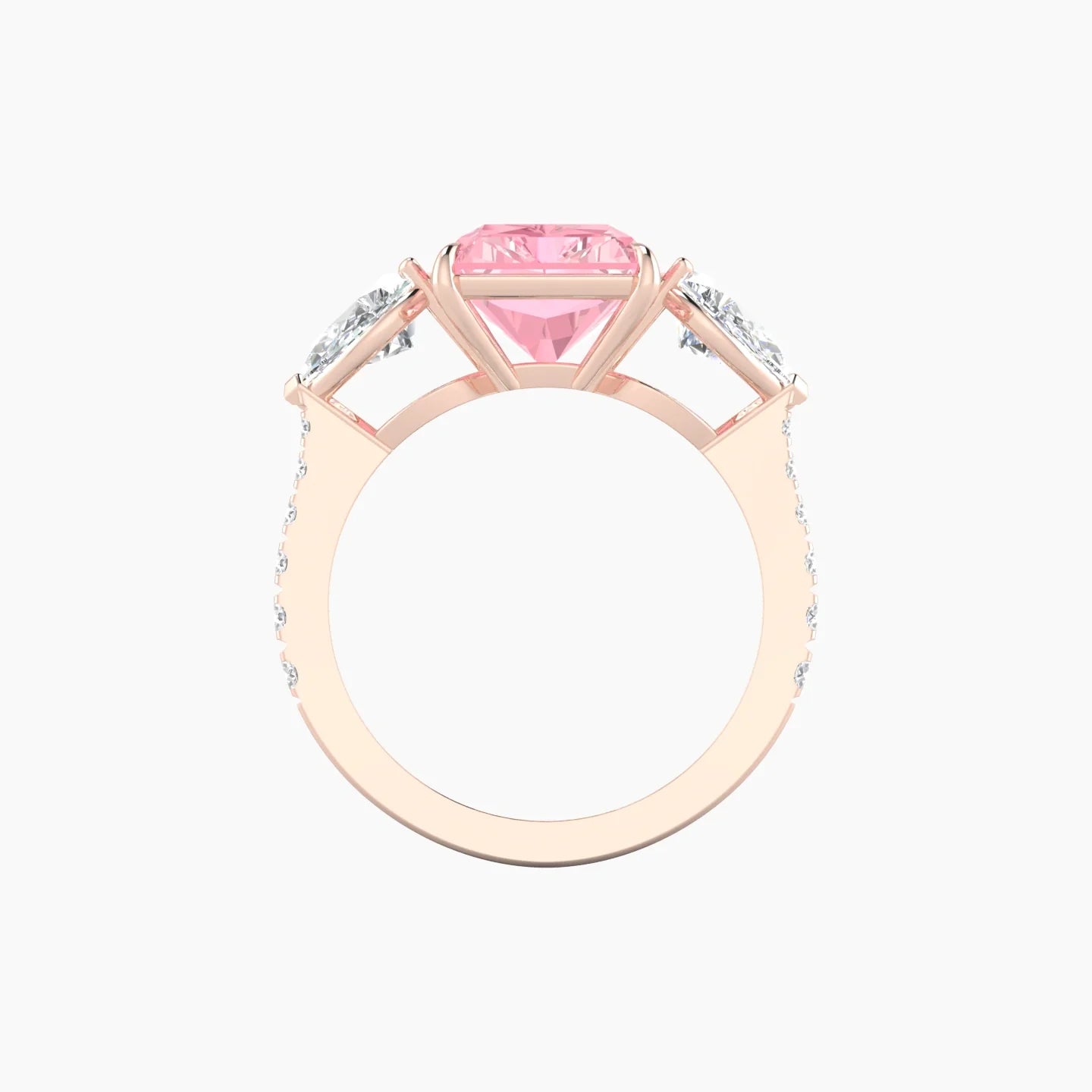 Simple Pear Trilogy with Reverse Shank | 18k Rose Gold 5 ct Radiant Cut Ring