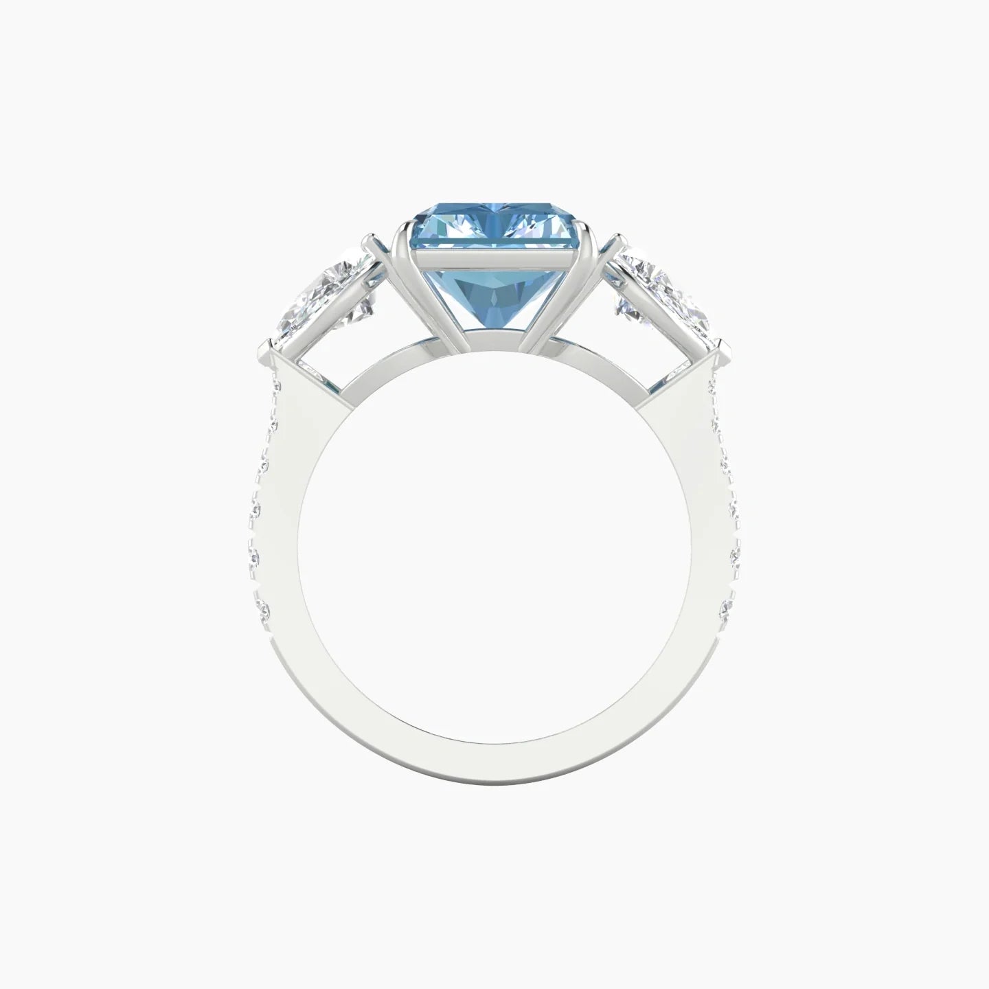 Simple Pear Trilogy with Reverse Shank | 18k White Gold 5 ct Radiant Cut Ring