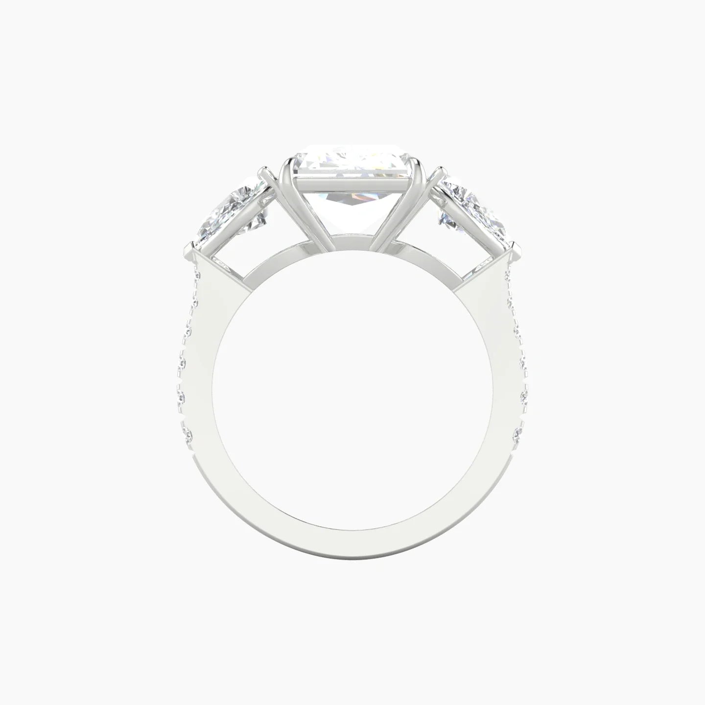 Simple Pear Trilogy with Reverse Shank | 18k White Gold 5 ct Radiant Cut Ring