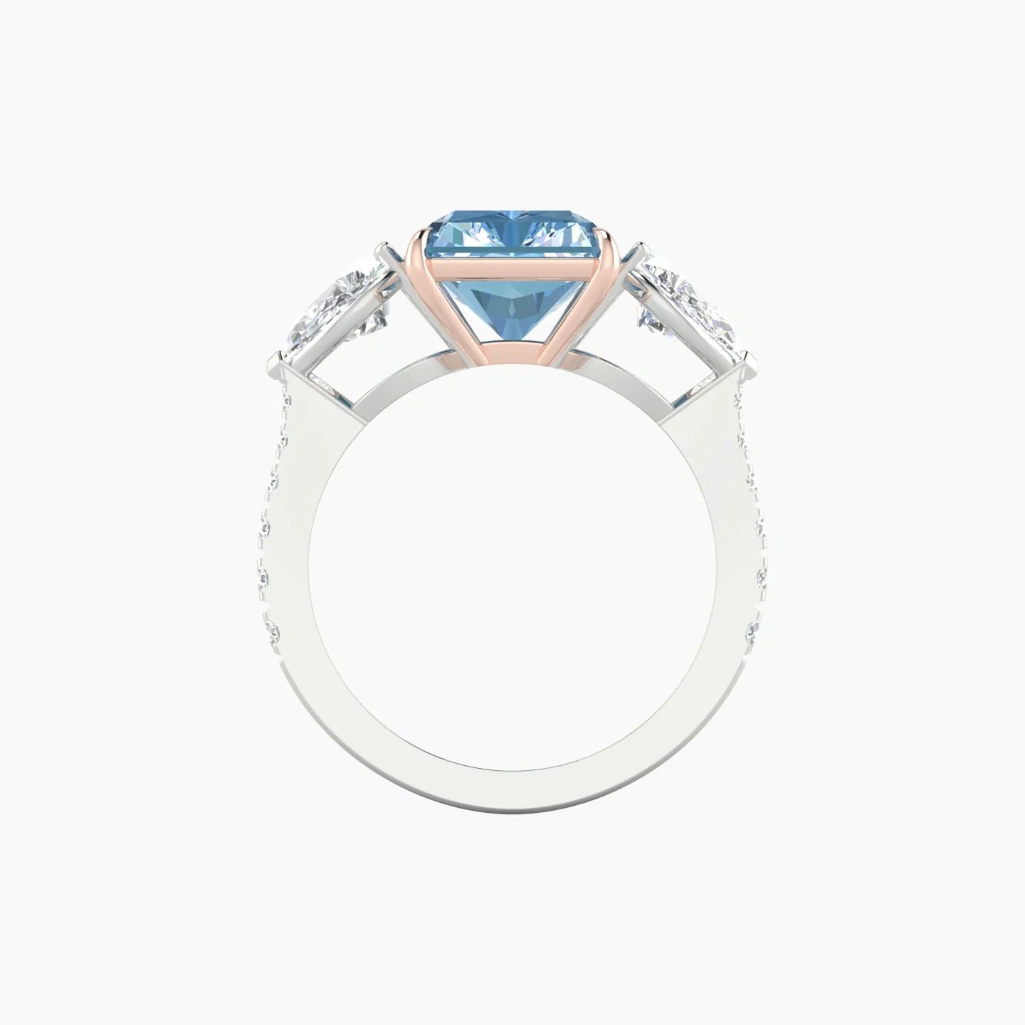 Simple Pear Trilogy with Reverse Shank | 18k White & Rose Gold 5 ct Radiant Cut Ring
