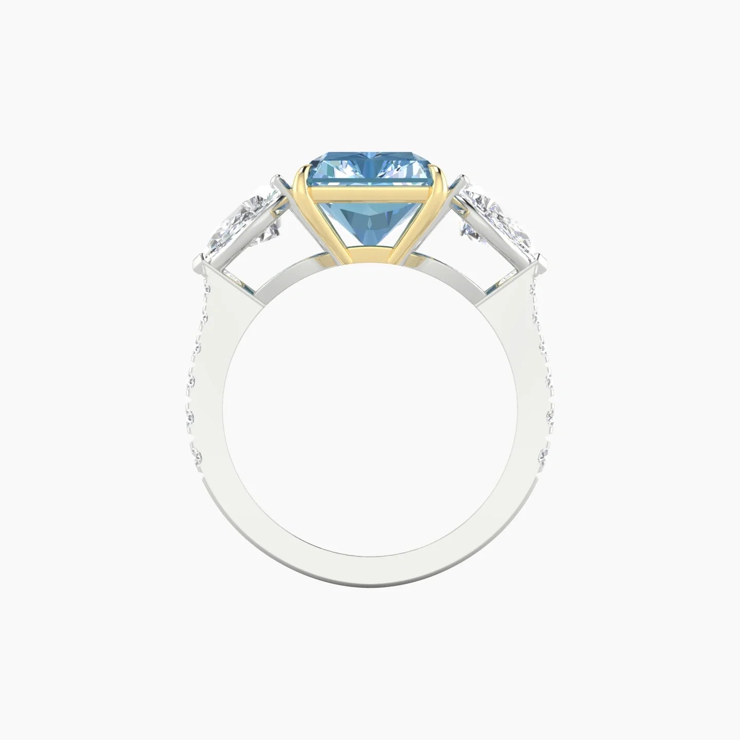 Simple Pear Trilogy with Reverse Shank | 18k White & Yellow Gold 5 ct Radiant Cut Ring
