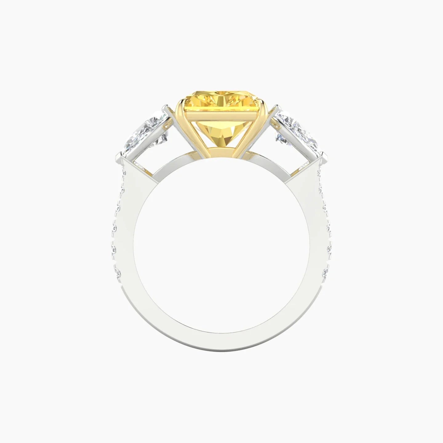 Simple Pear Trilogy with Reverse Shank | 18k White & Yellow Gold 5 ct Radiant Cut Ring