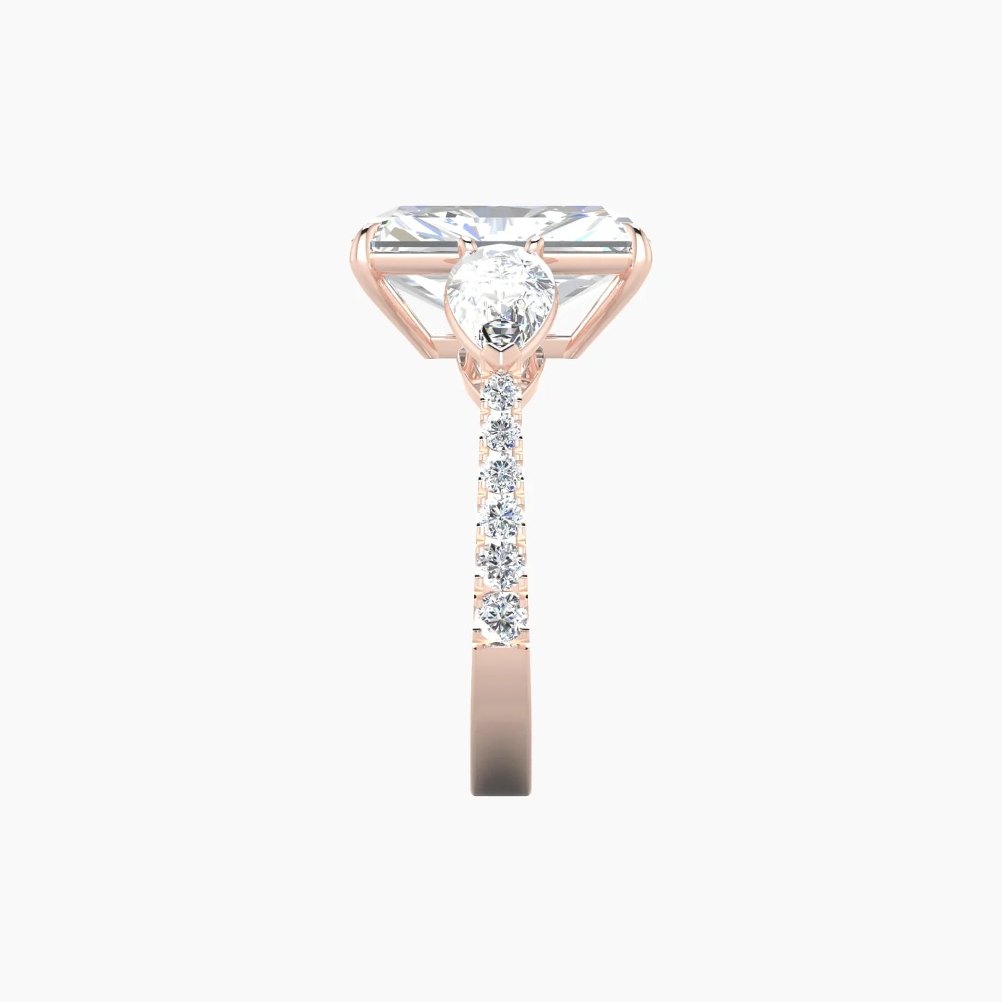Simple Pear Trilogy with Reverse Shank | 18k Rose Gold 5 ct Radiant Cut Ring