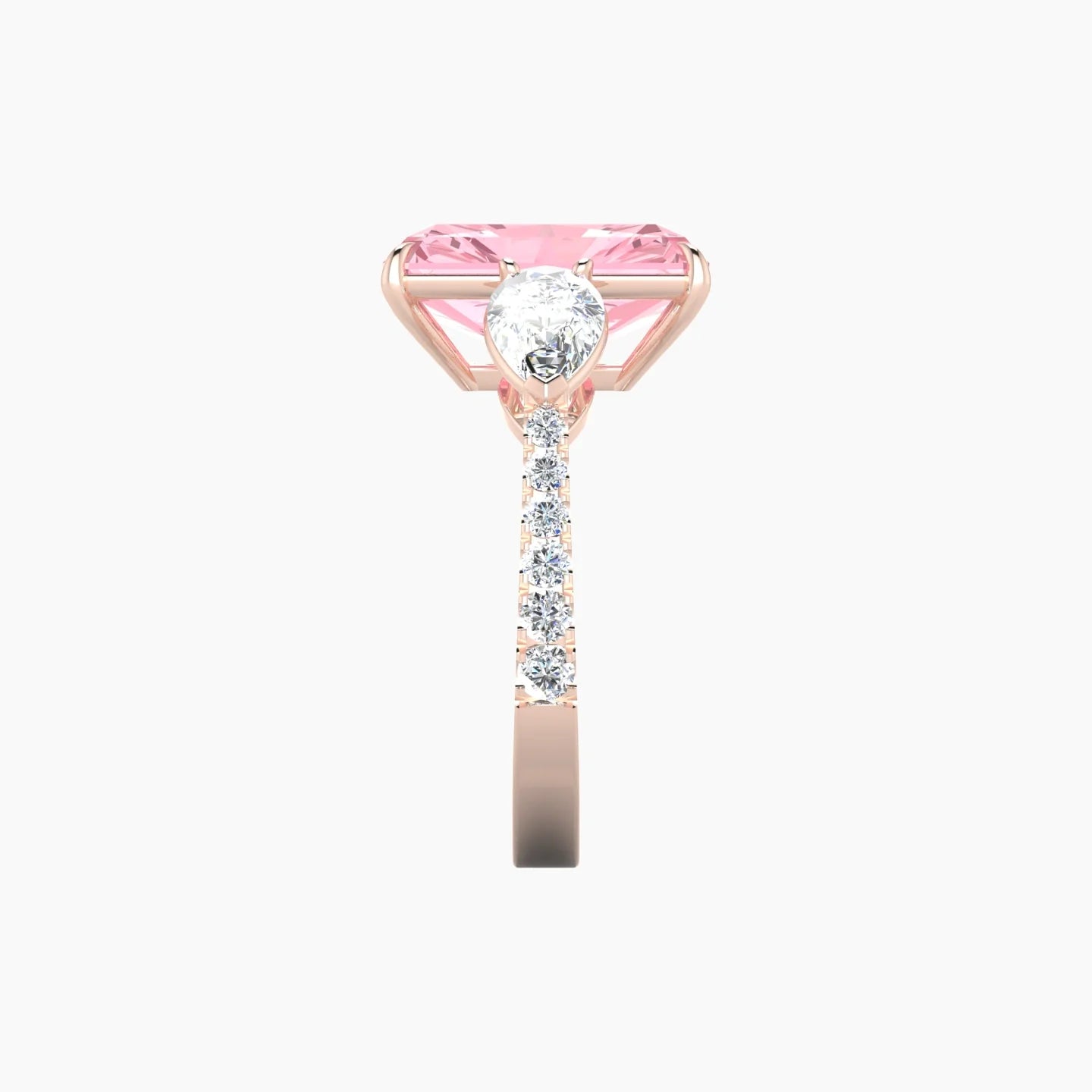 Simple Pear Trilogy with Reverse Shank | 18k Rose Gold 5 ct Radiant Cut Ring