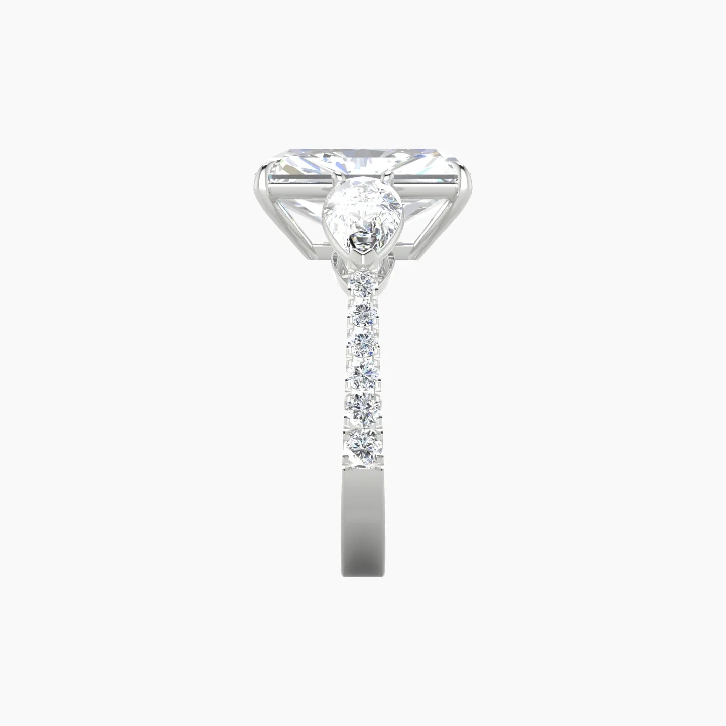Simple Pear Trilogy with Reverse Shank | 18k White Gold 5 ct Radiant Cut Ring