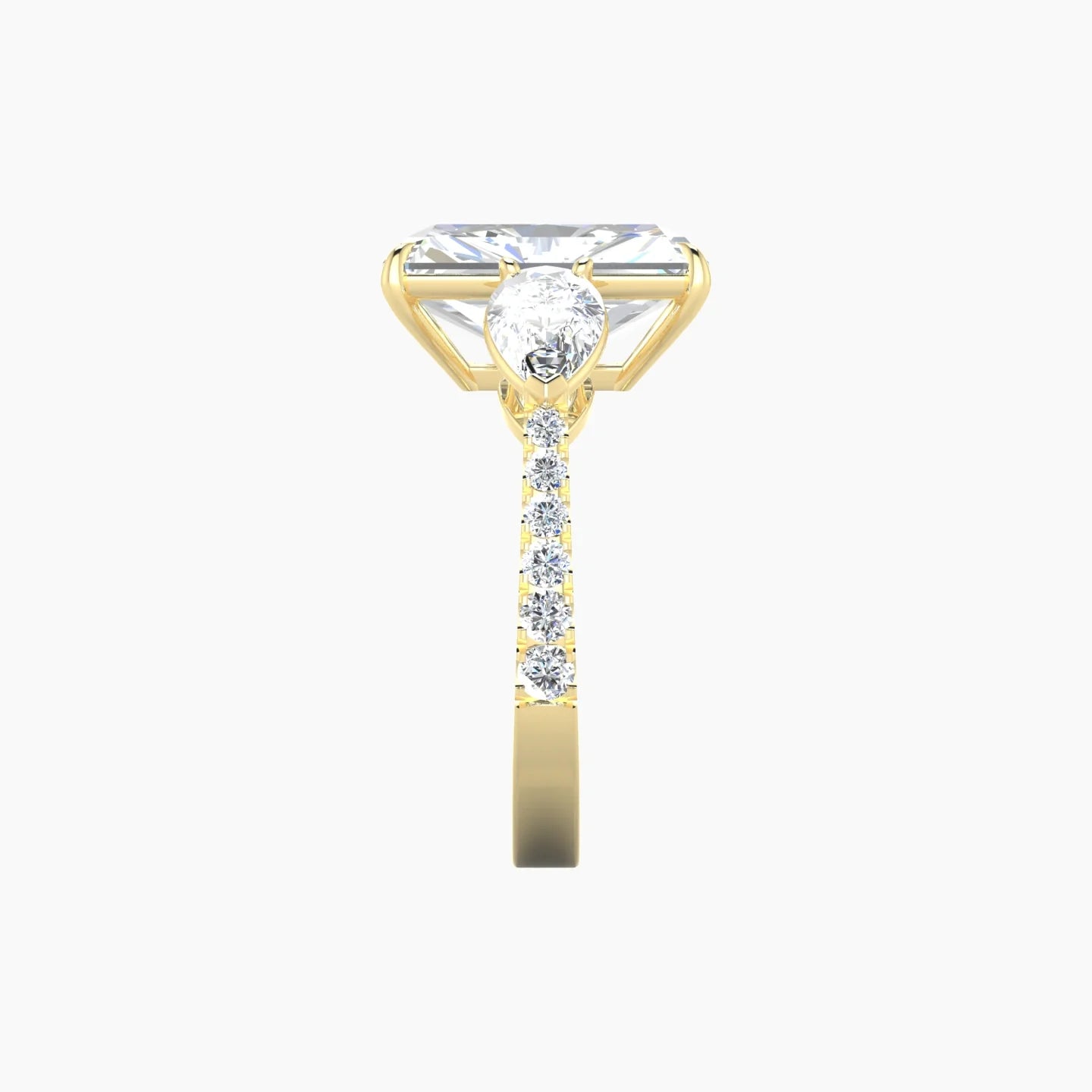 Simple Pear Trilogy with Reverse Shank | 18k Yellow Gold 5 ct Radiant Cut Ring