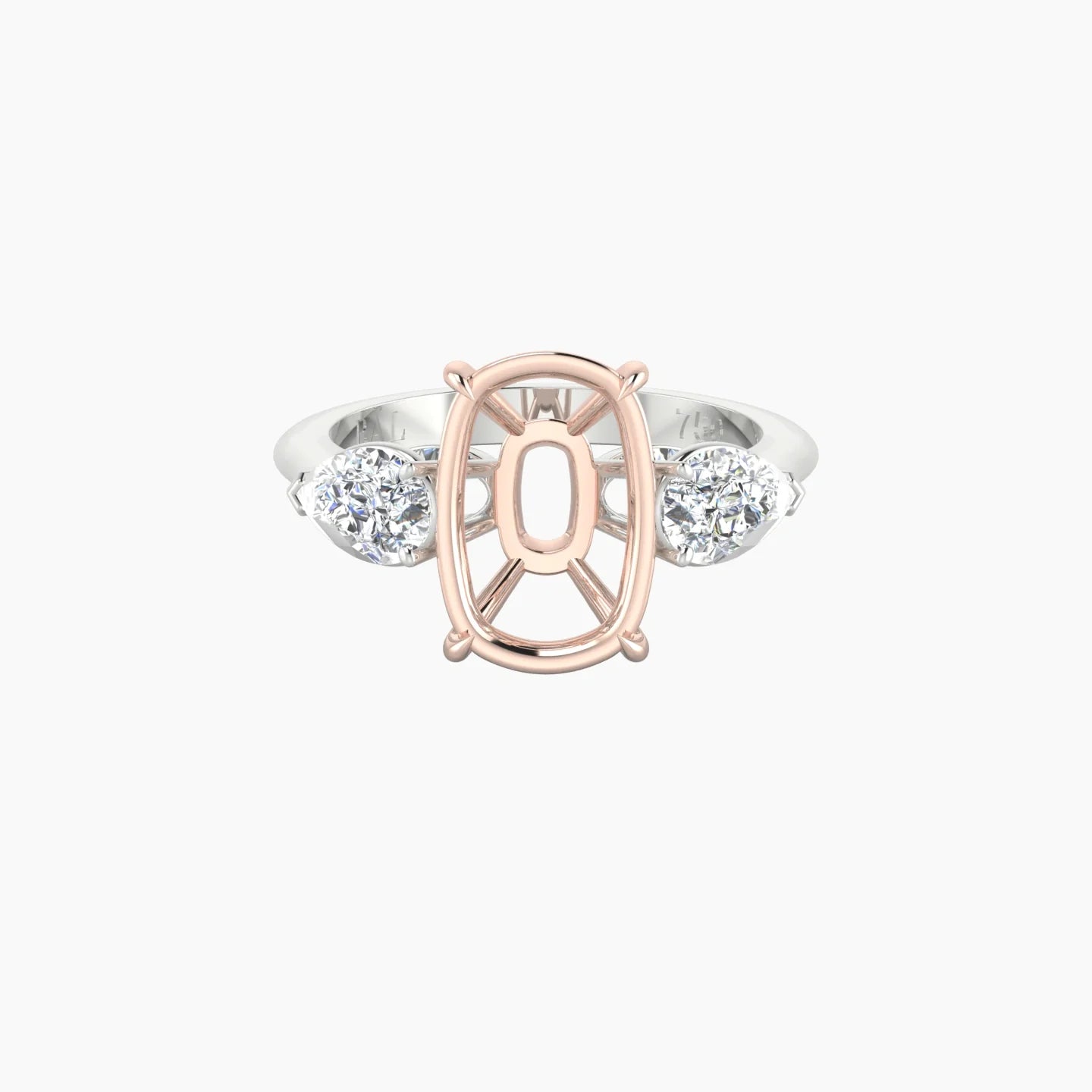 Simple Pear Trilogy | 18k White & Rose Gold 5-7.99 ct Cushion Cut Ring Setting