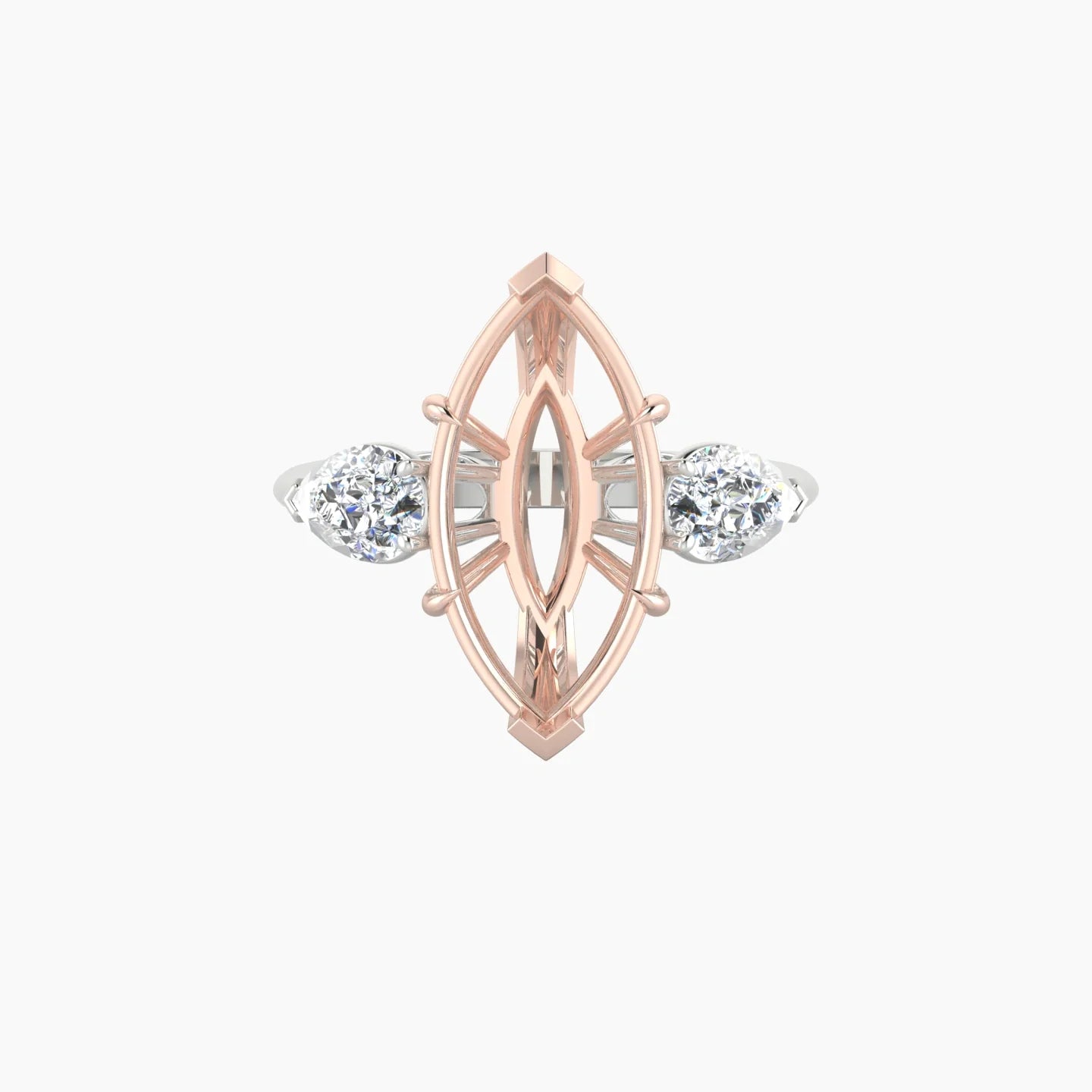 Simple Pear Trilogy | 18k White & Rose Gold 5-7.99 ct Marquise Cut Ring Setting