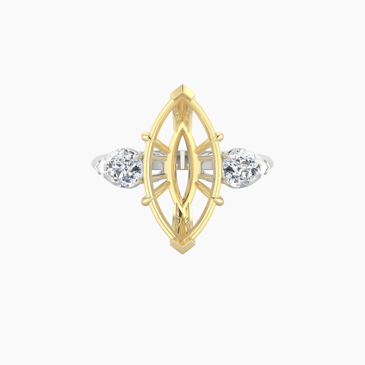 Simple Pear Trilogy | 18k White & Yellow Gold 5-7.99 ct Marquise Cut Ring Setting