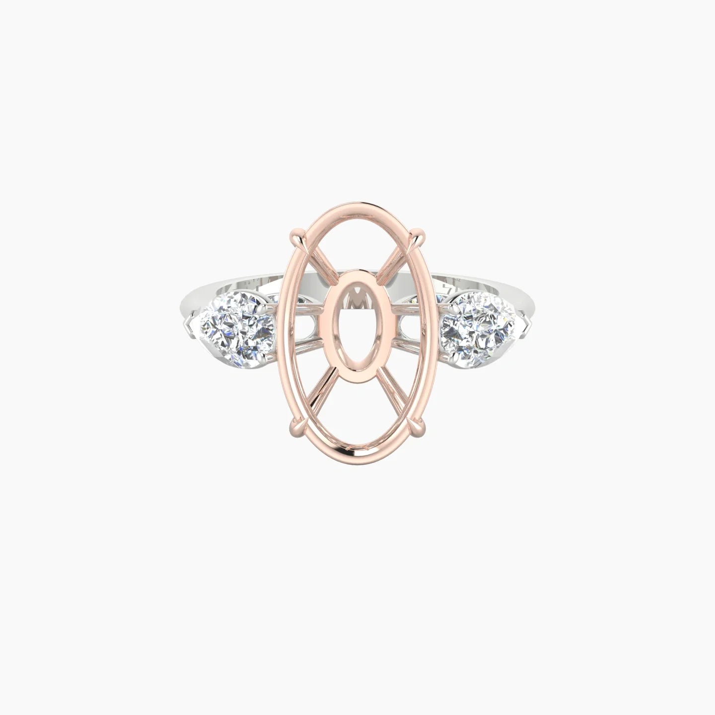 Simple Pear Trilogy | 18k White & Rose Gold 5-7.99 ct Oval Cut Ring Setting