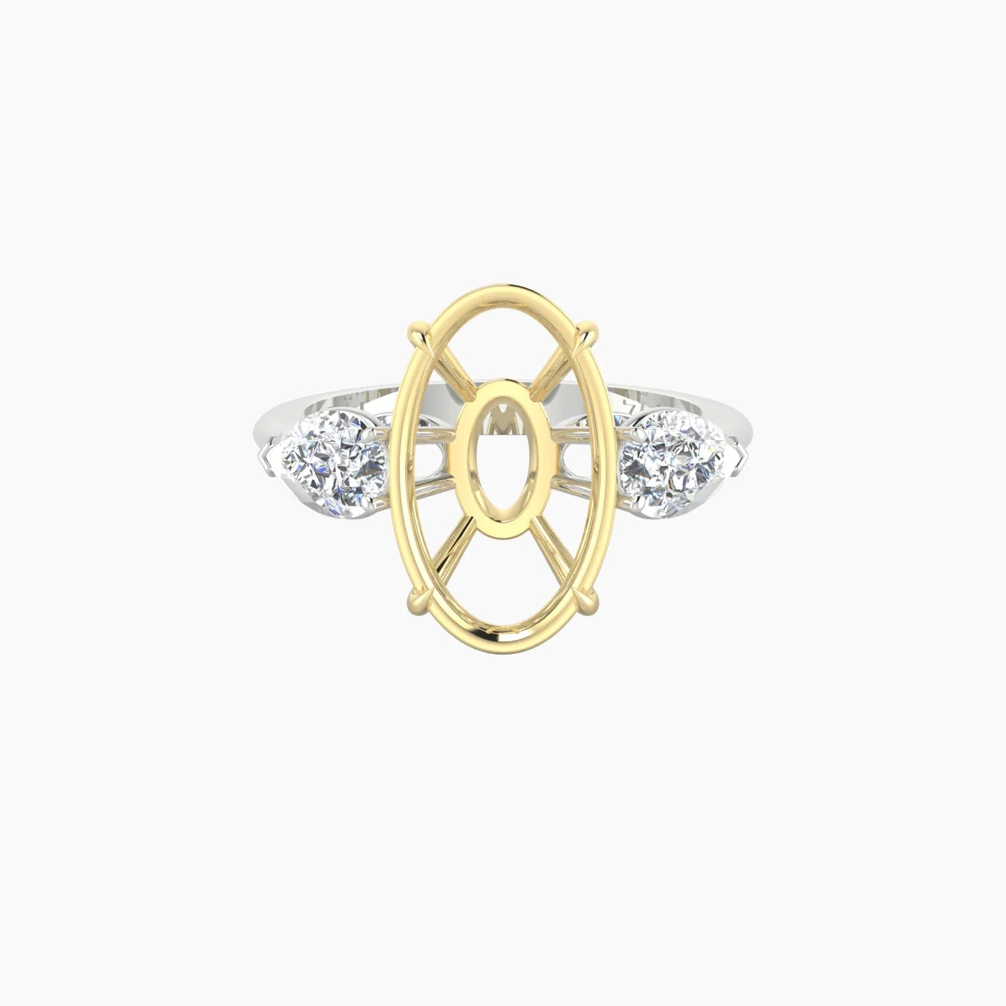 Simple Pear Trilogy | 18k White & Yellow Gold 5-7.99 ct Oval Cut Ring Setting
