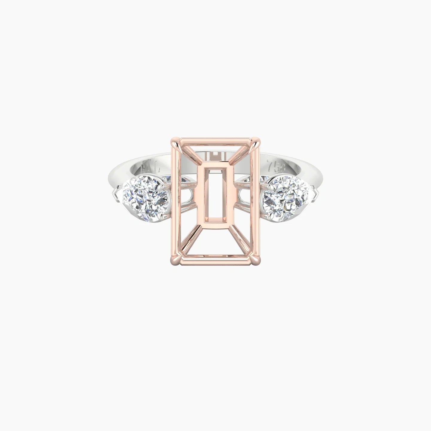 Simple Pear Trilogy | 18k White & Rose Gold 5-7.99 ct Radiant Cut Ring Setting