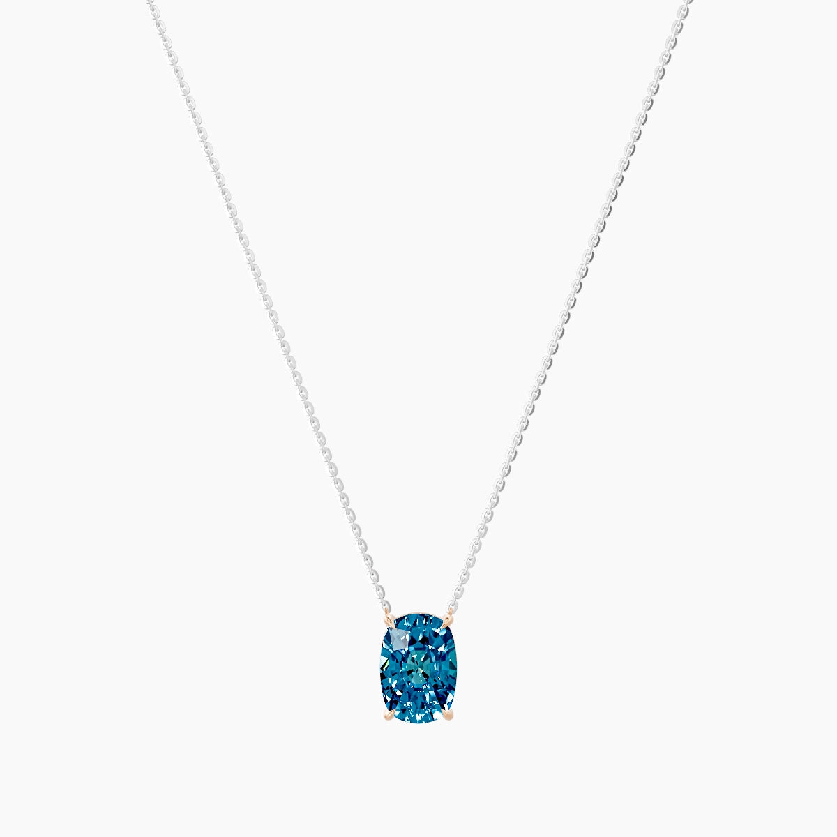 Solitaire | 18k White & Rose Gold 3 ct Blue Lab Diamond Cushion Pendant