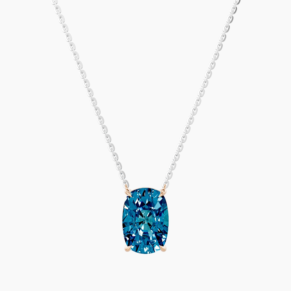 Solitaire | 18k White & Rose Gold 3 ct Blue Lab Diamond Cushion Pendant