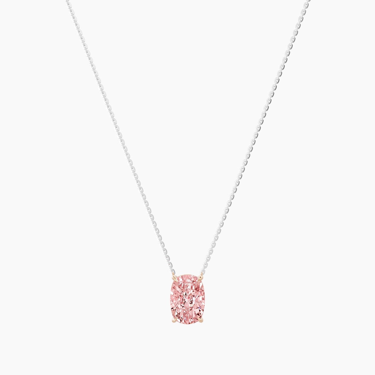 Solitaire | 18k White & Rose Gold 3 ct Pink Lab Diamond Cushion Pendant