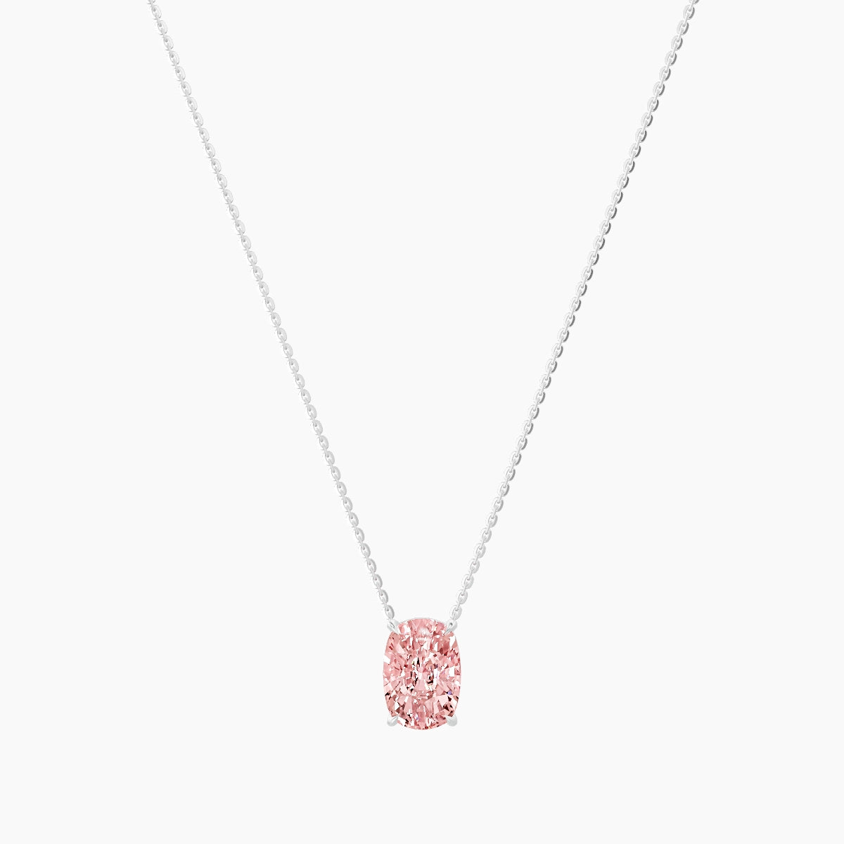 Solitaire | 18k White Gold 3 ct Pink Lab Diamond Cushion Pendant