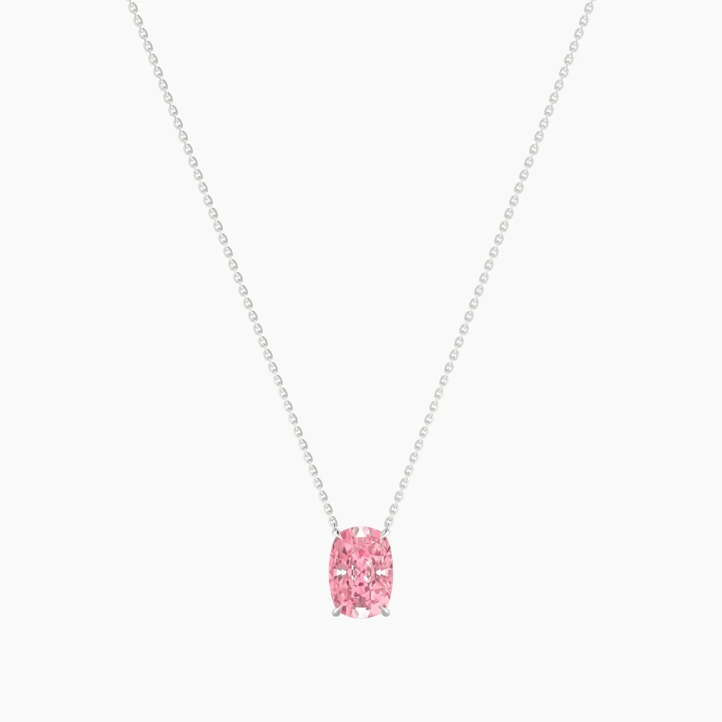 Solitaire | 18k White Gold 3 ct Pink Lab Diamond Cushion Cut Pendant