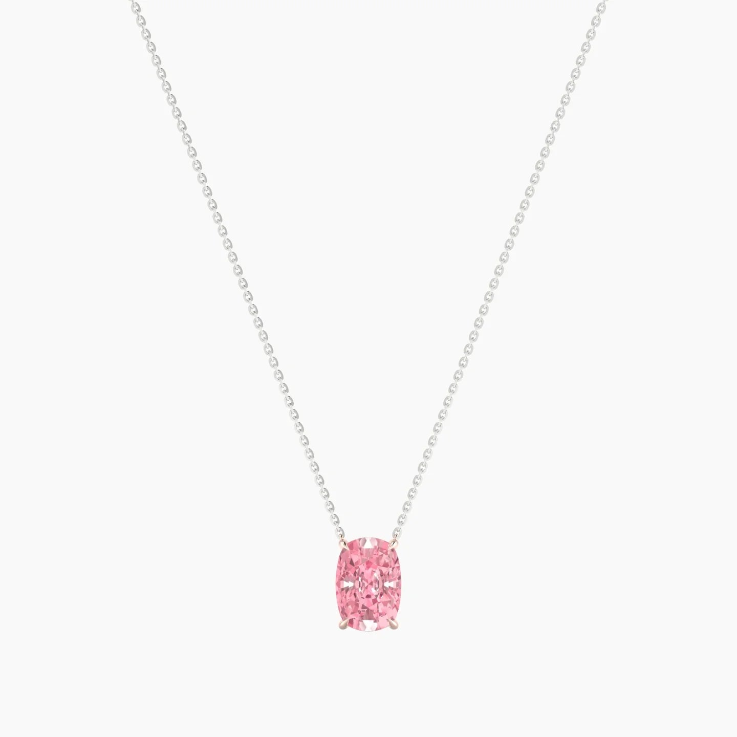 Solitaire | 18k White & Rose Gold 3 ct Pink Lab Diamond Cushion Cut Pendant