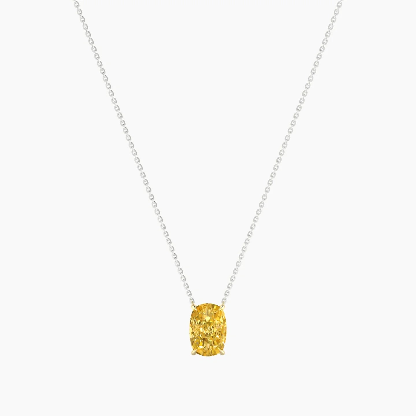 Solitaire | 18k White & Yellow Gold 3 ct Yellow Lab Diamond Cushion Cut Pendant