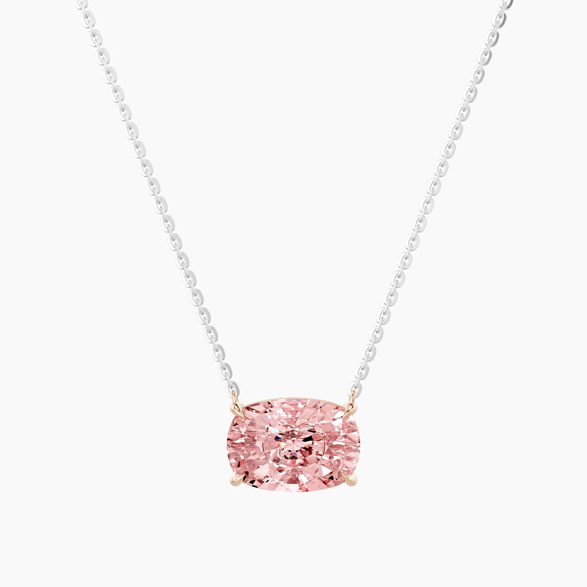 Solitaire | 18k White & Rose Gold 3 ct Pink Lab Diamond Cushion Pendant