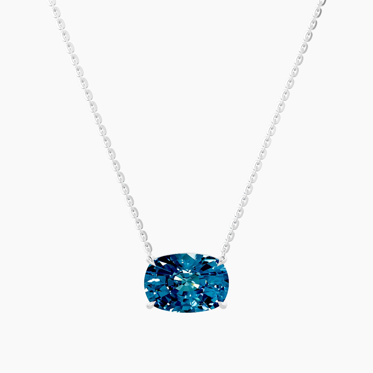 Solitaire | 18k White Gold 3 ct Blue Lab Diamond Cushion Pendant