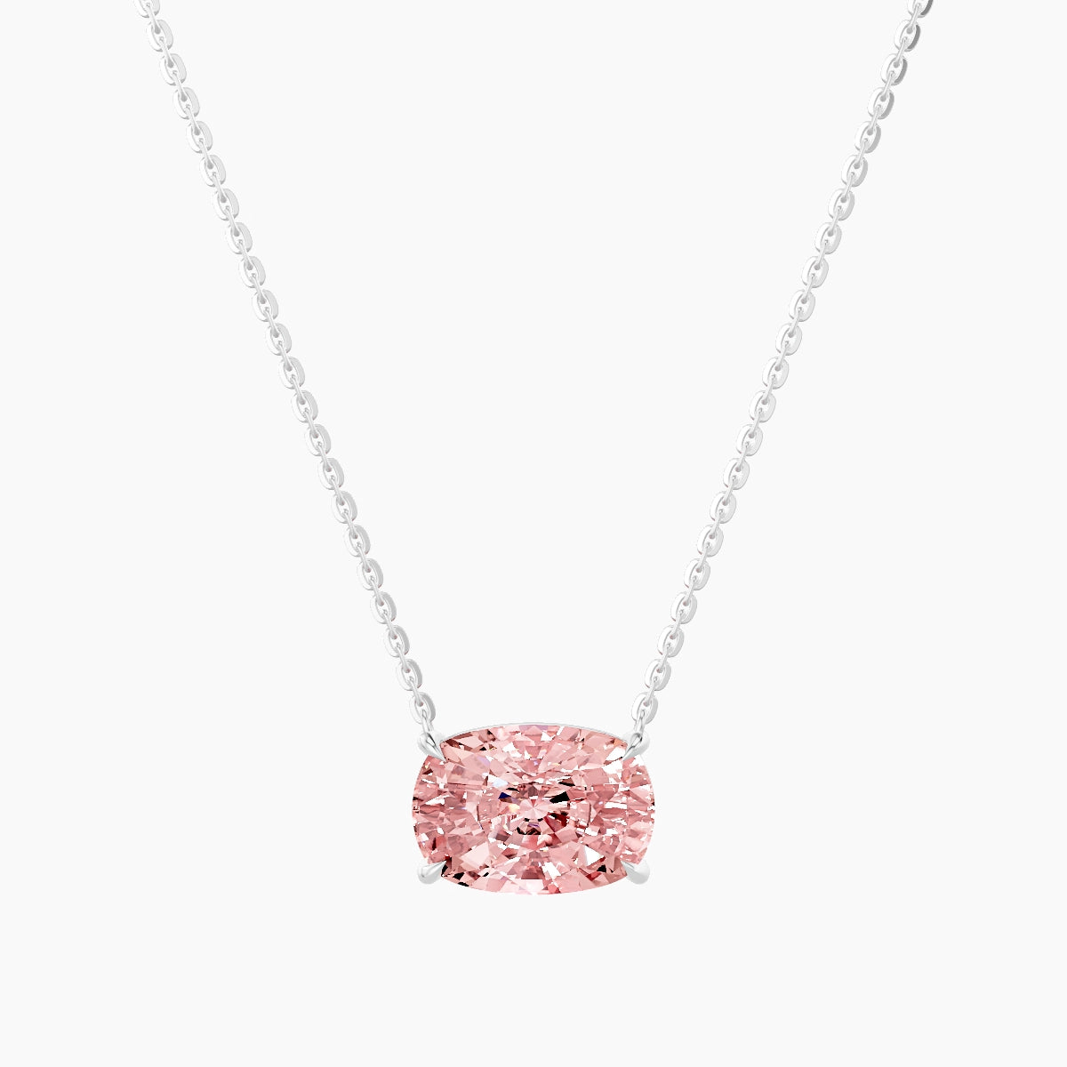 Solitaire | 18k White Gold 3 ct Pink Lab Diamond Cushion Pendant