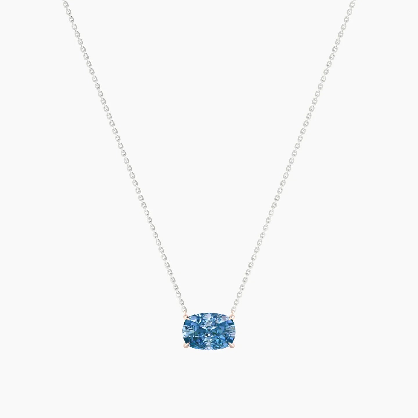 Solitaire | 18k White & Rose Gold 3 ct Blue Lab Diamond Cushion Cut Pendant