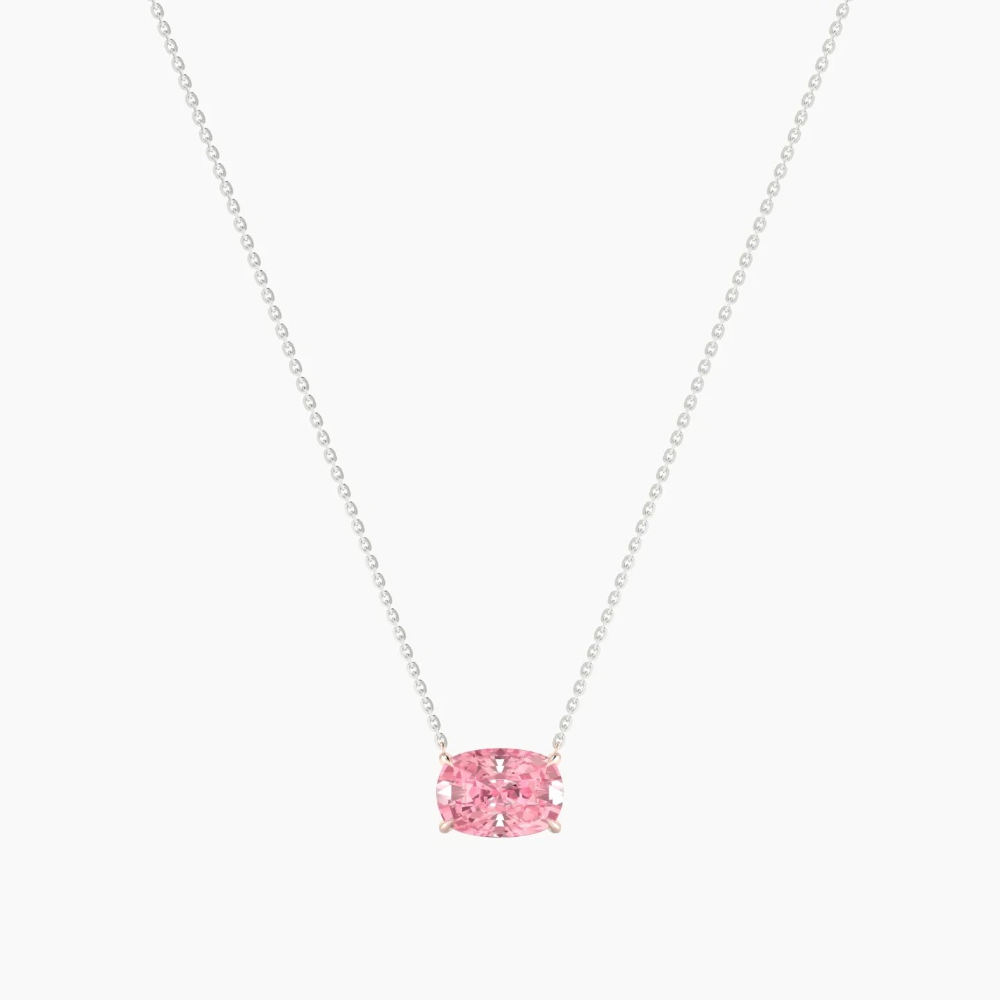 Solitaire | 18k White & Rose Gold 3 ct Pink Lab Diamond Cushion Cut Pendant