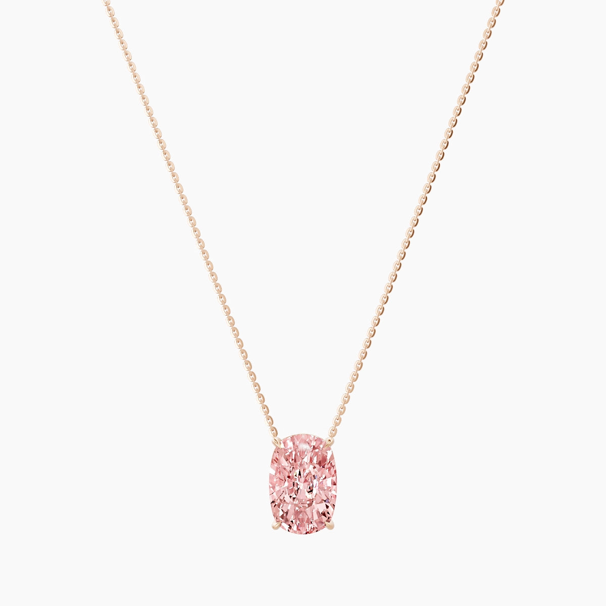 Solitaire | 18k Rose Gold 5 ct Pink Lab Diamond Cushion Pendant