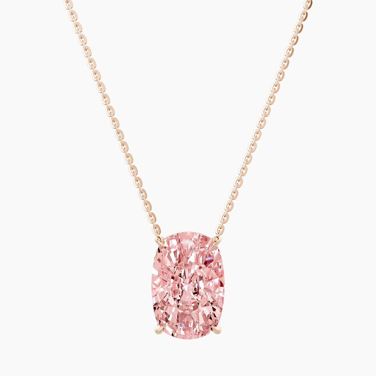Solitaire | 18k Rose Gold 5 ct Pink Lab Diamond Cushion Pendant