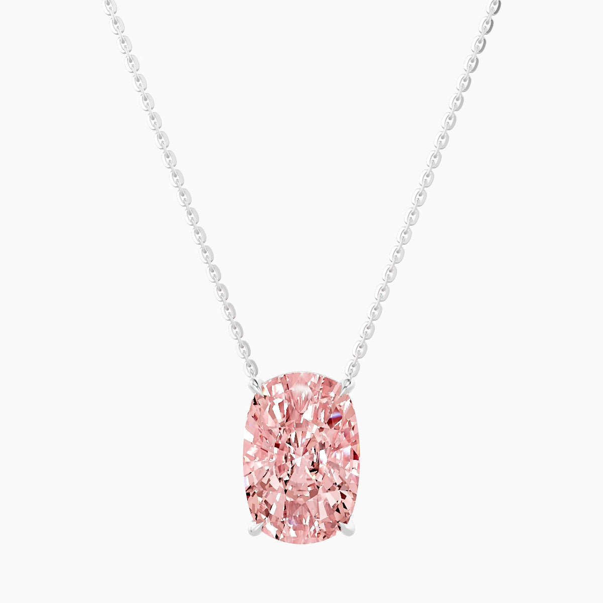 Solitaire | 18k White Gold 5 ct Pink Lab Diamond Cushion Pendant