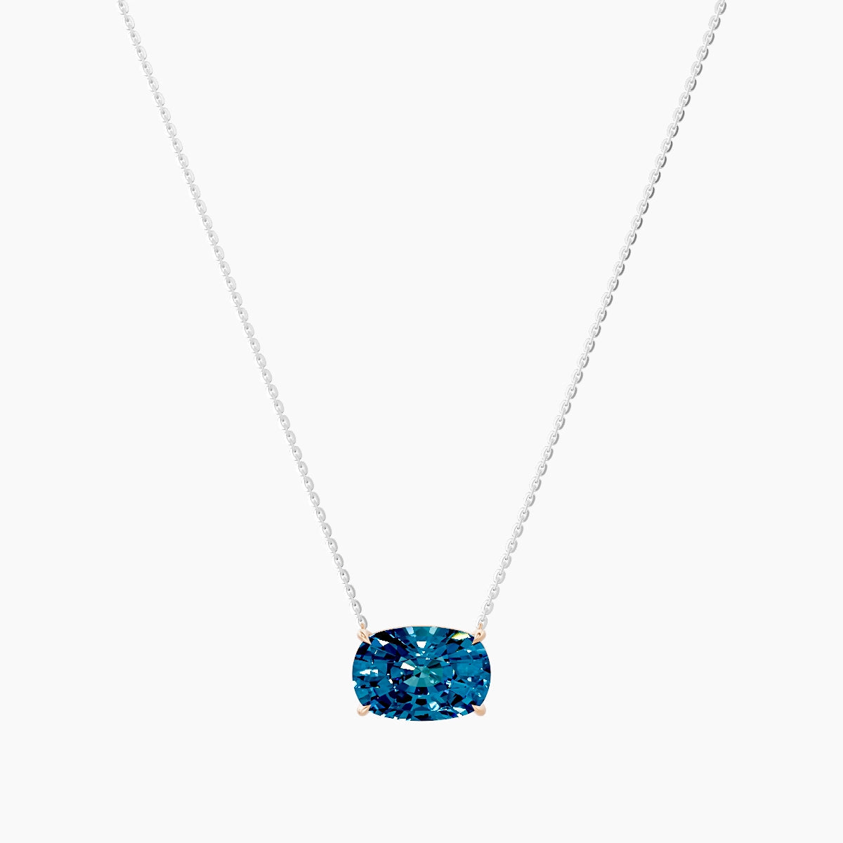 Solitaire | 18k White & Rose Gold 5 ct Blue Lab Diamond Cushion Pendant