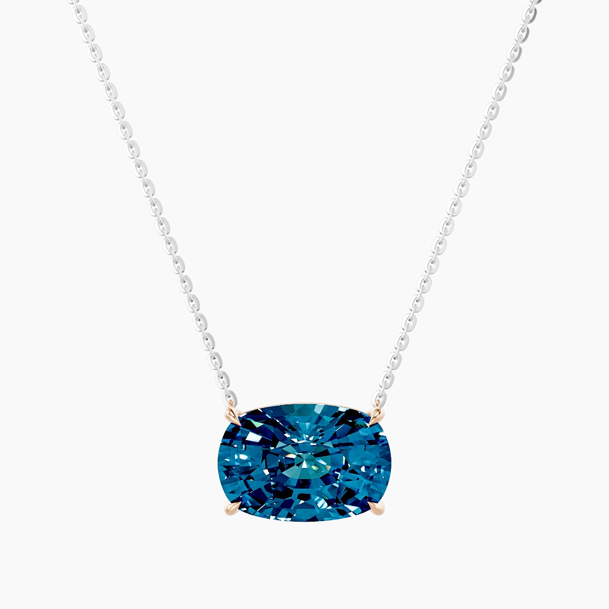Solitaire | 18k White & Rose Gold 5 ct Blue Lab Diamond Cushion Pendant