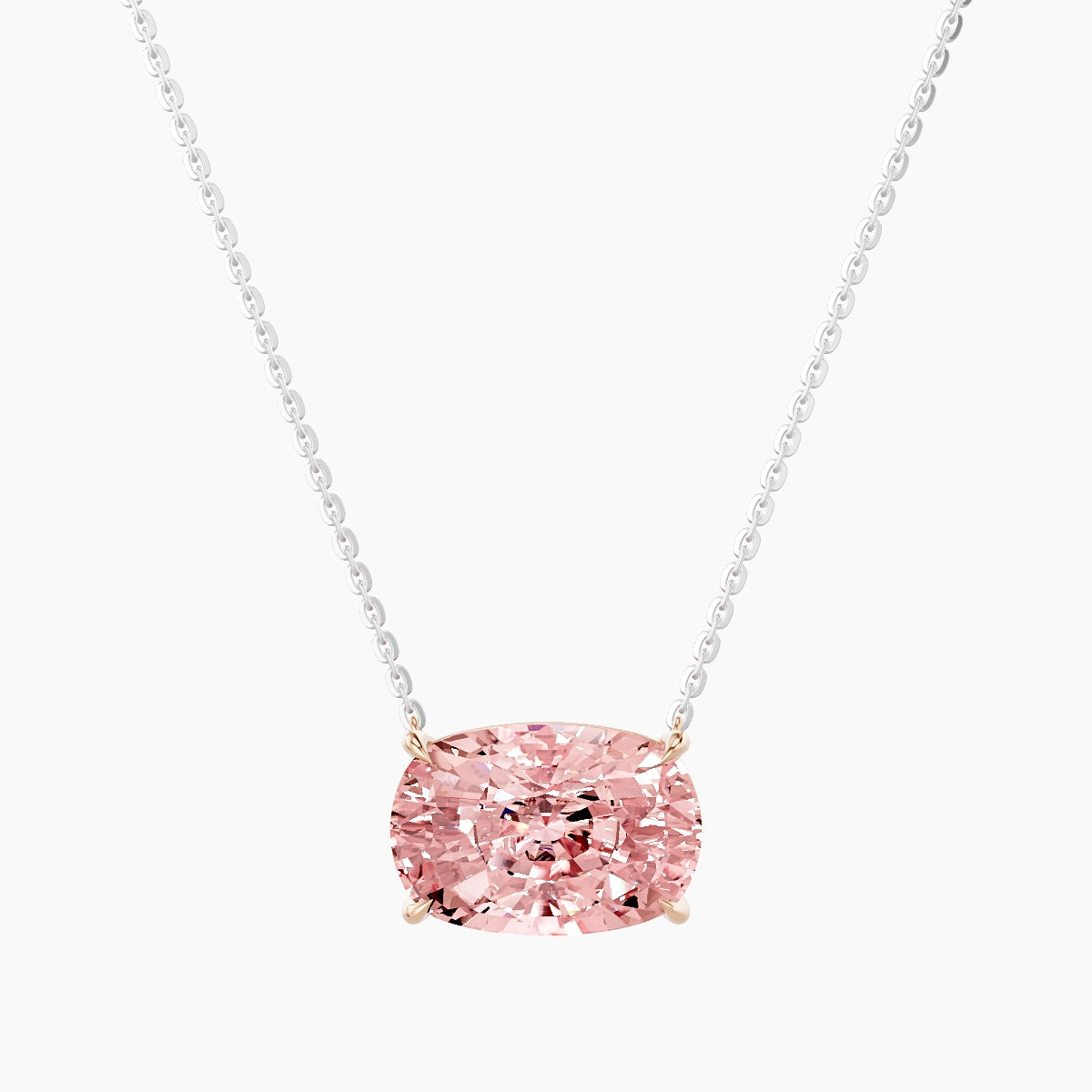 Solitaire | 18k White & Rose Gold 5 ct Pink Lab Diamond Cushion Pendant