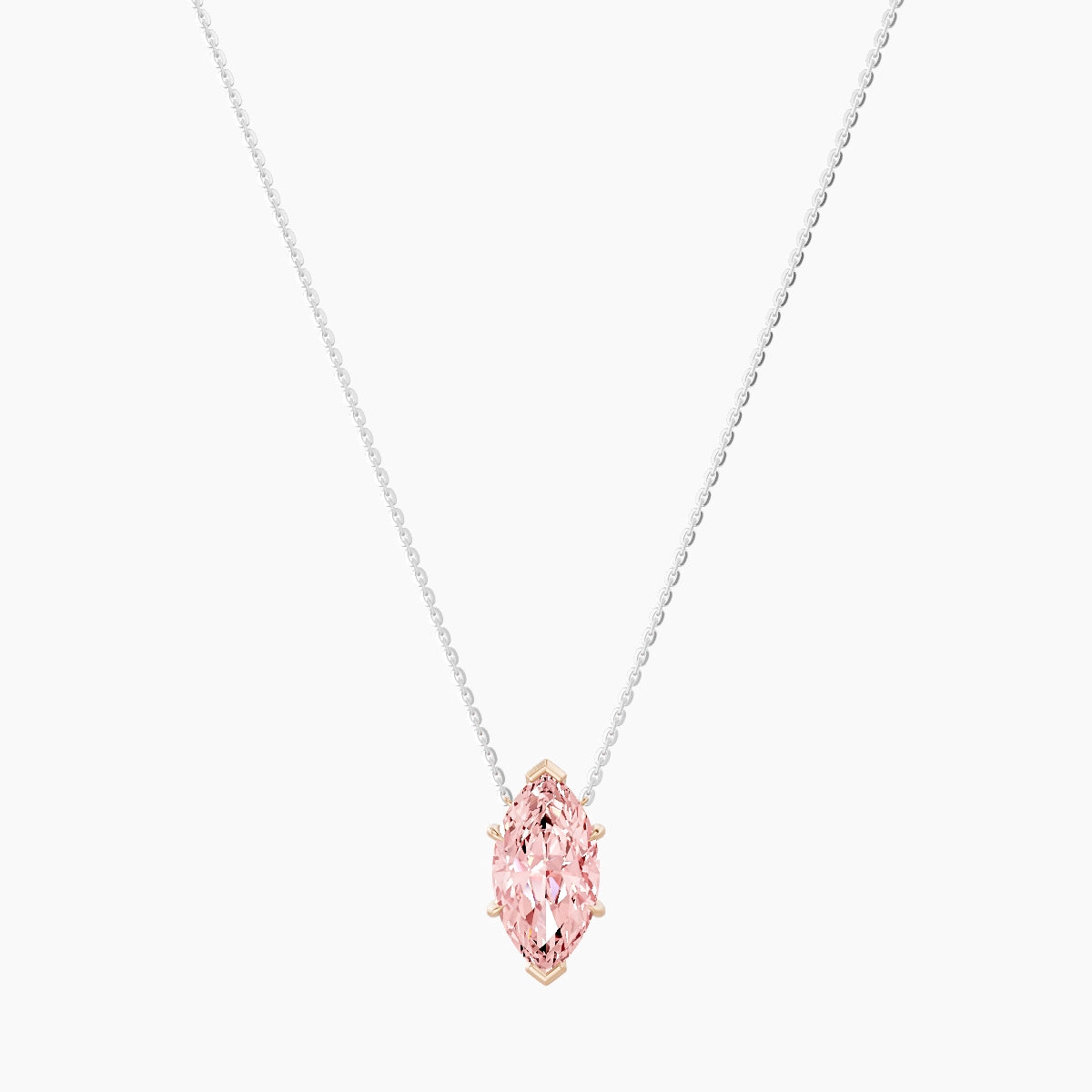 Solitaire | 18k White & Rose Gold 3 ct Pink Lab Diamond Marquise Pendant