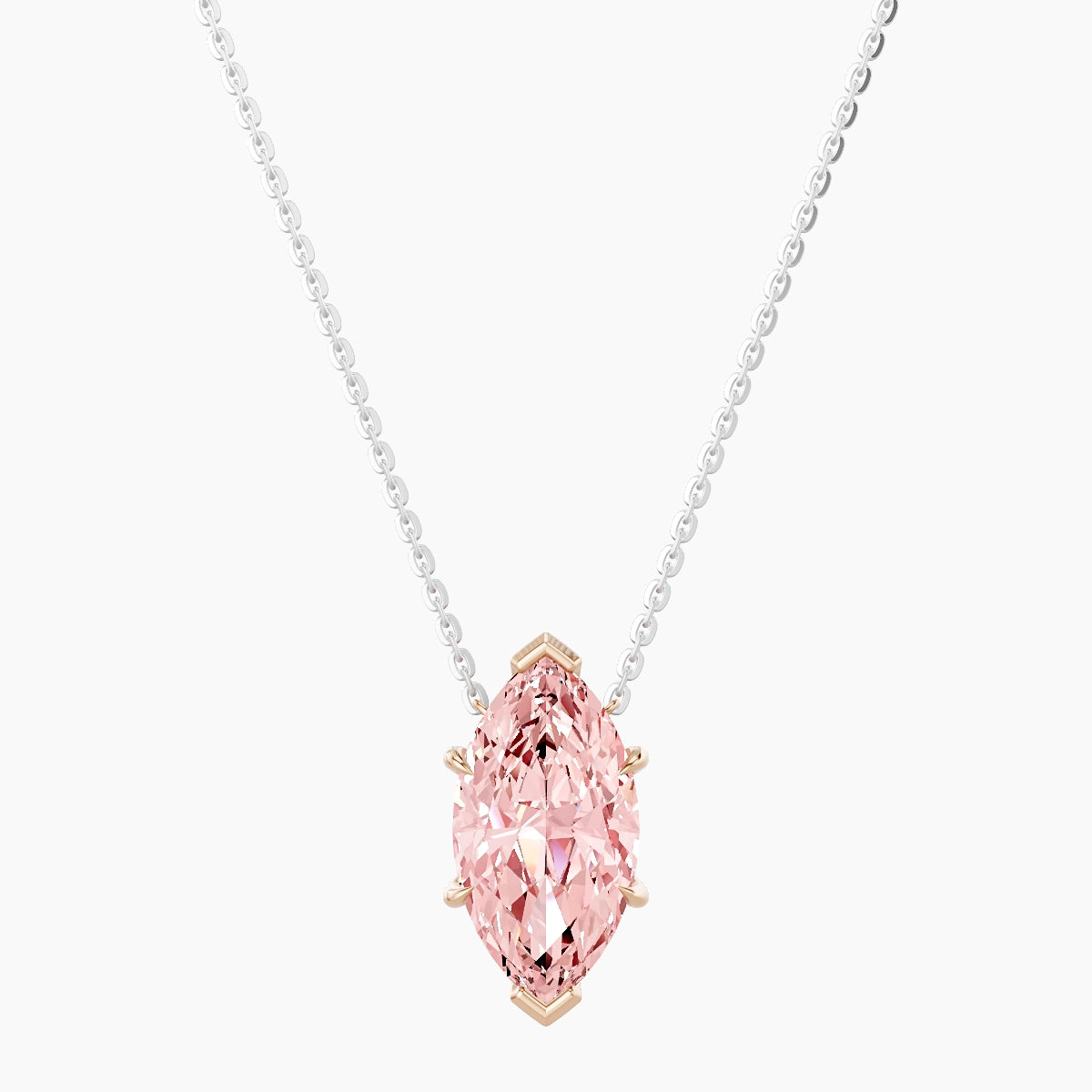 Solitaire | 18k White & Rose Gold 3 ct Pink Lab Diamond Marquise Pendant