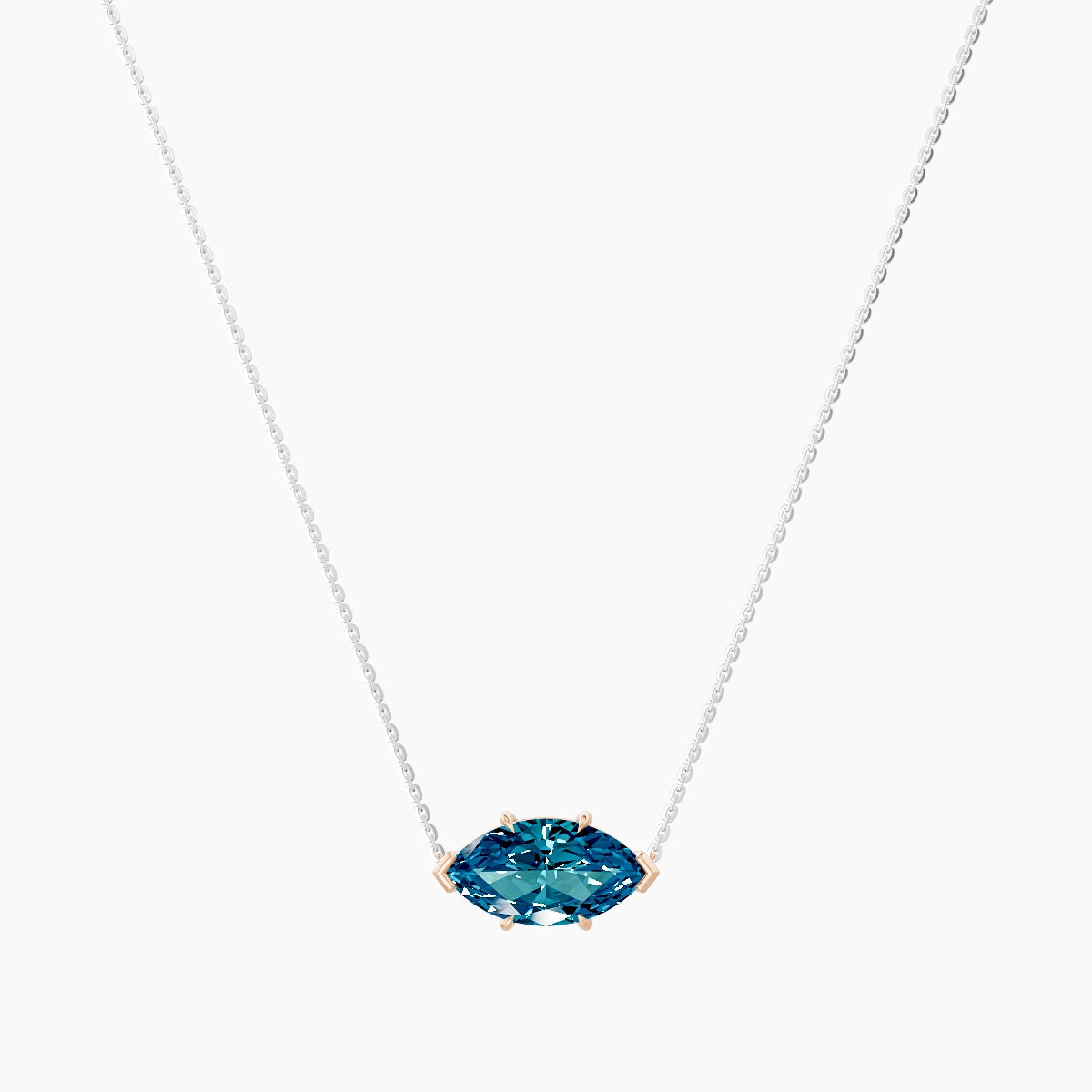 Solitaire | 18k White & Rose Gold 3 ct Blue Lab Diamond Marquise Pendant