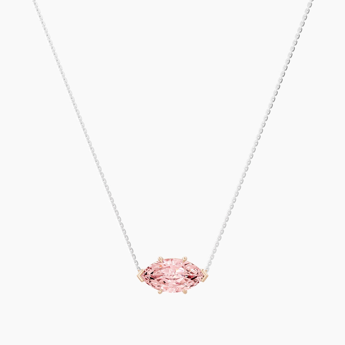 Solitaire | 18k White & Rose Gold 3 ct Pink Lab Diamond Marquise Pendant