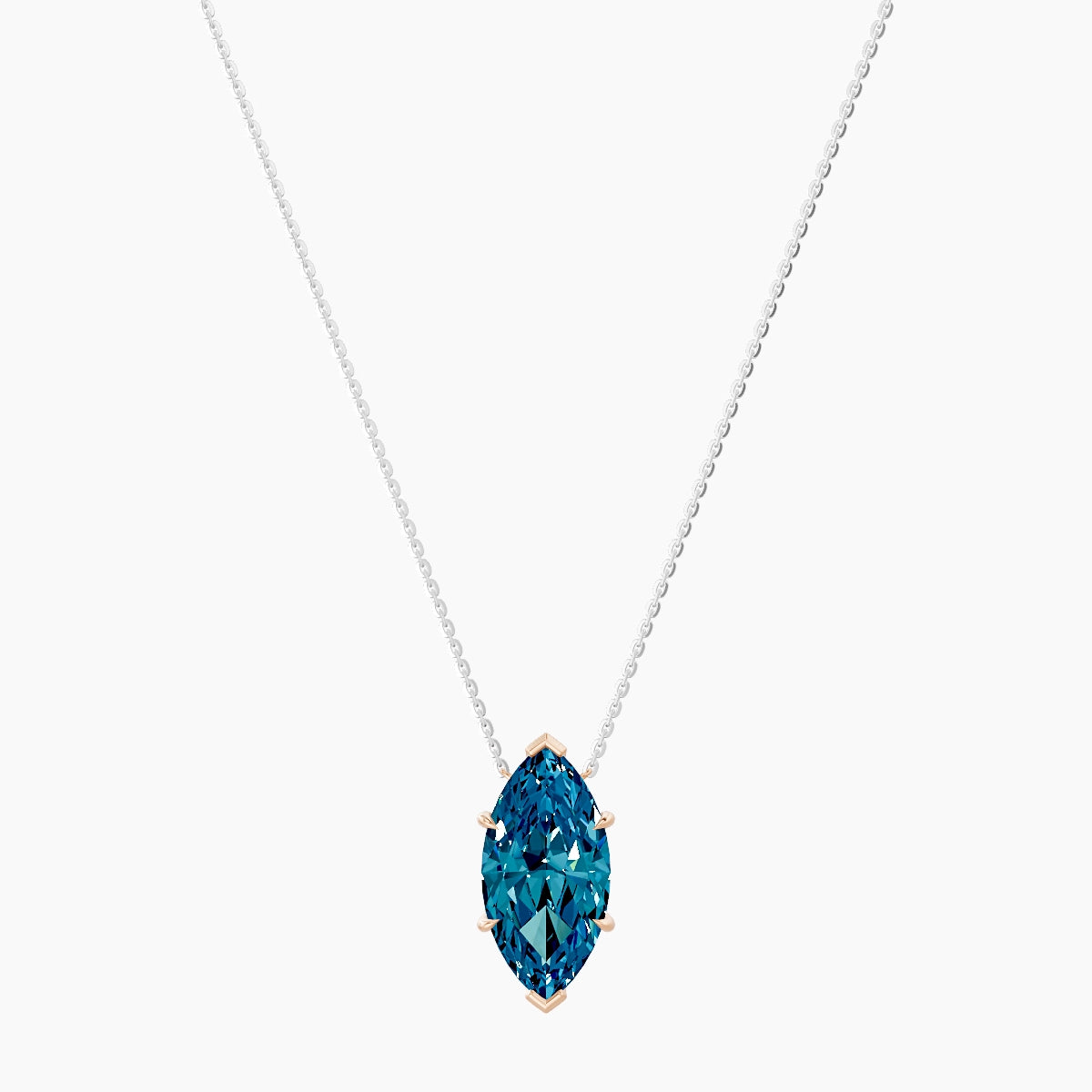 Solitaire | 18k White & Rose Gold 5 ct Blue Lab Diamond Marquise Pendant