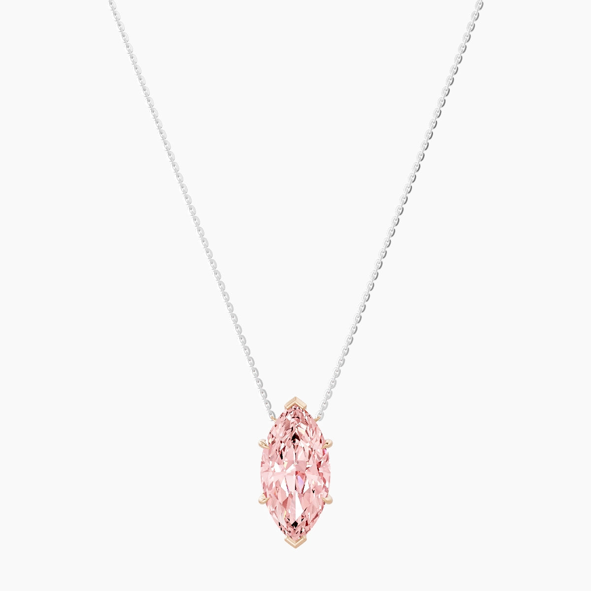 Solitaire | 18k White & Rose Gold 5 ct Pink Lab Diamond Marquise Pendant