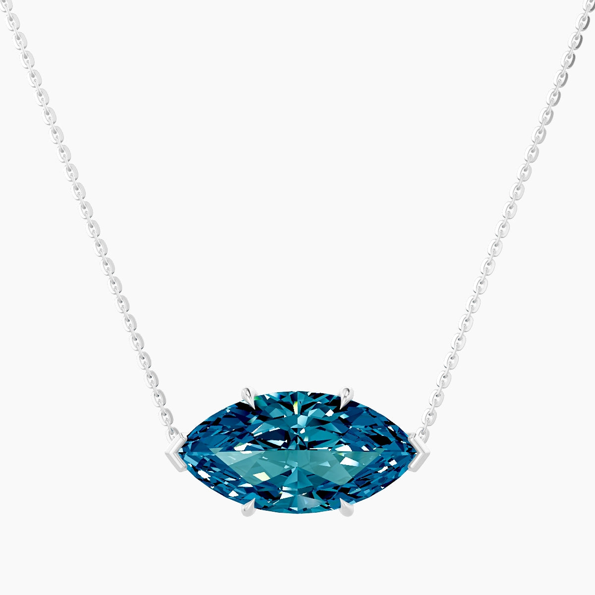 Solitaire | 18k White Gold 5 ct Blue Lab Diamond Marquise Pendant