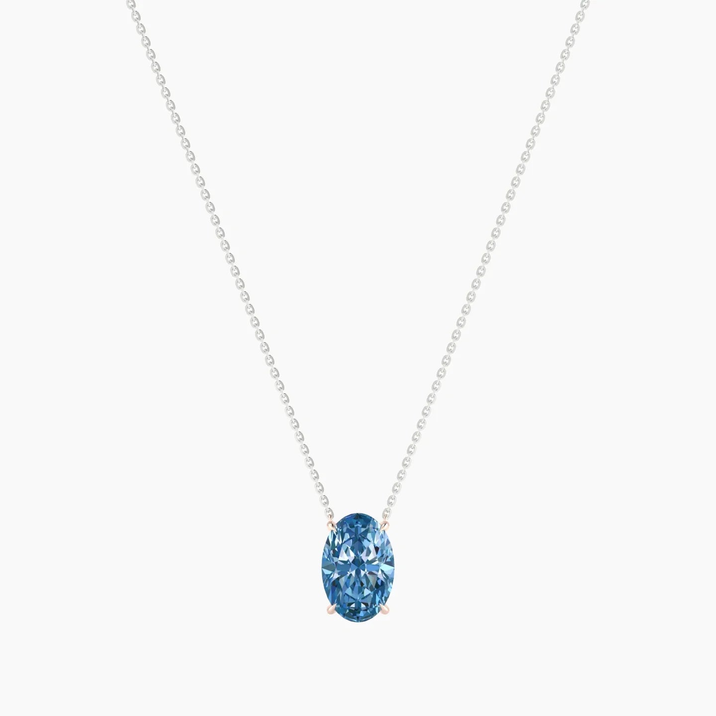 Solitaire | 18k White & Rose Gold 3 ct Blue Lab Diamond Oval Cut Pendant