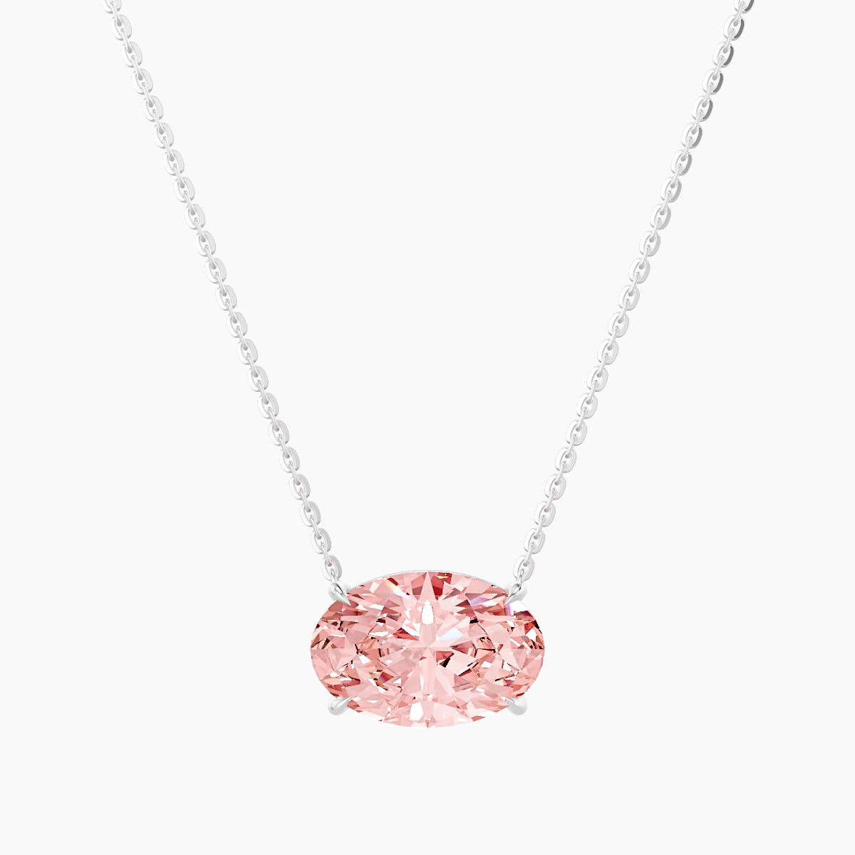 Solitaire | 18k White Gold 3 ct Pink Lab Diamond Oval Pendant
