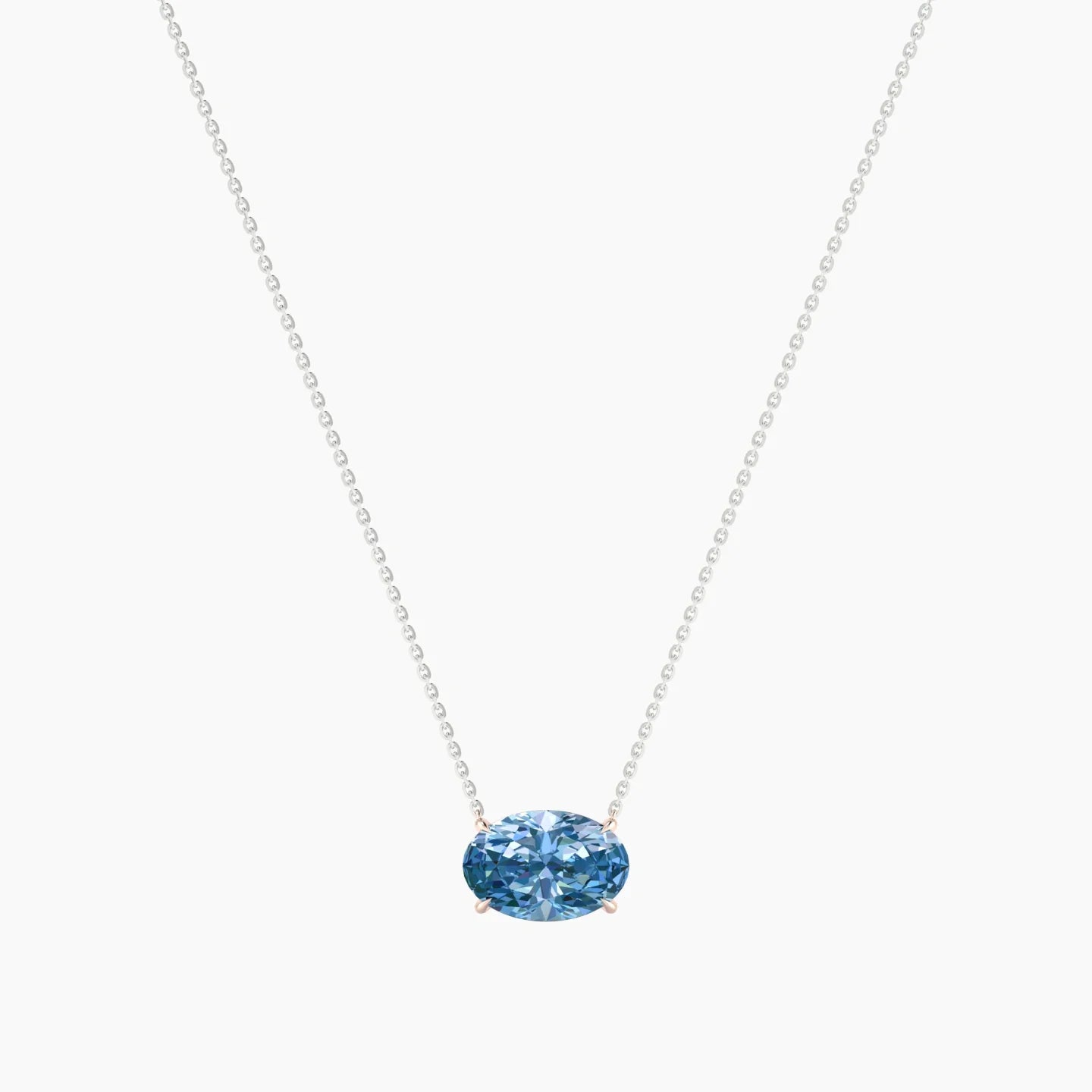 Solitaire | 18k White & Rose Gold 3 ct Blue Lab Diamond Oval Cut Pendant