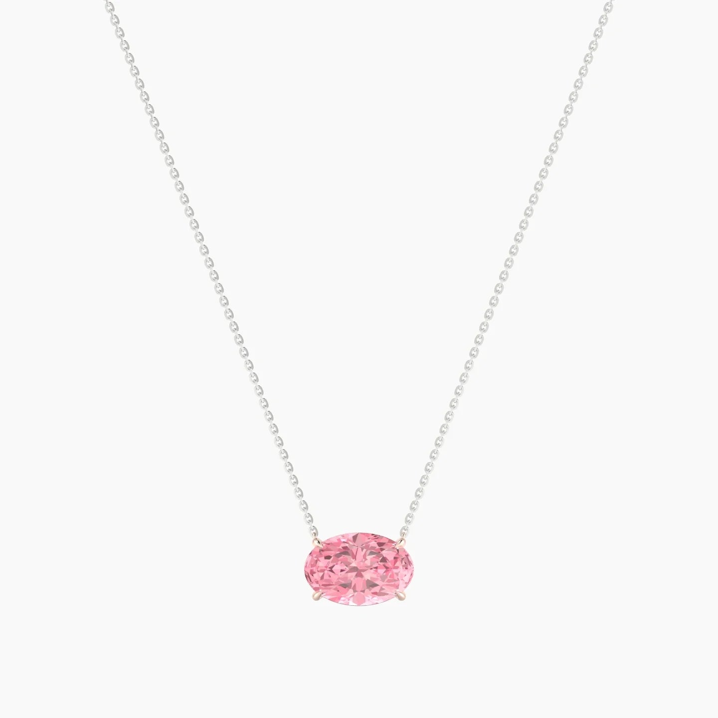 Solitaire | 18k White & Rose Gold 3 ct Pink Lab Diamond Oval Cut Pendant