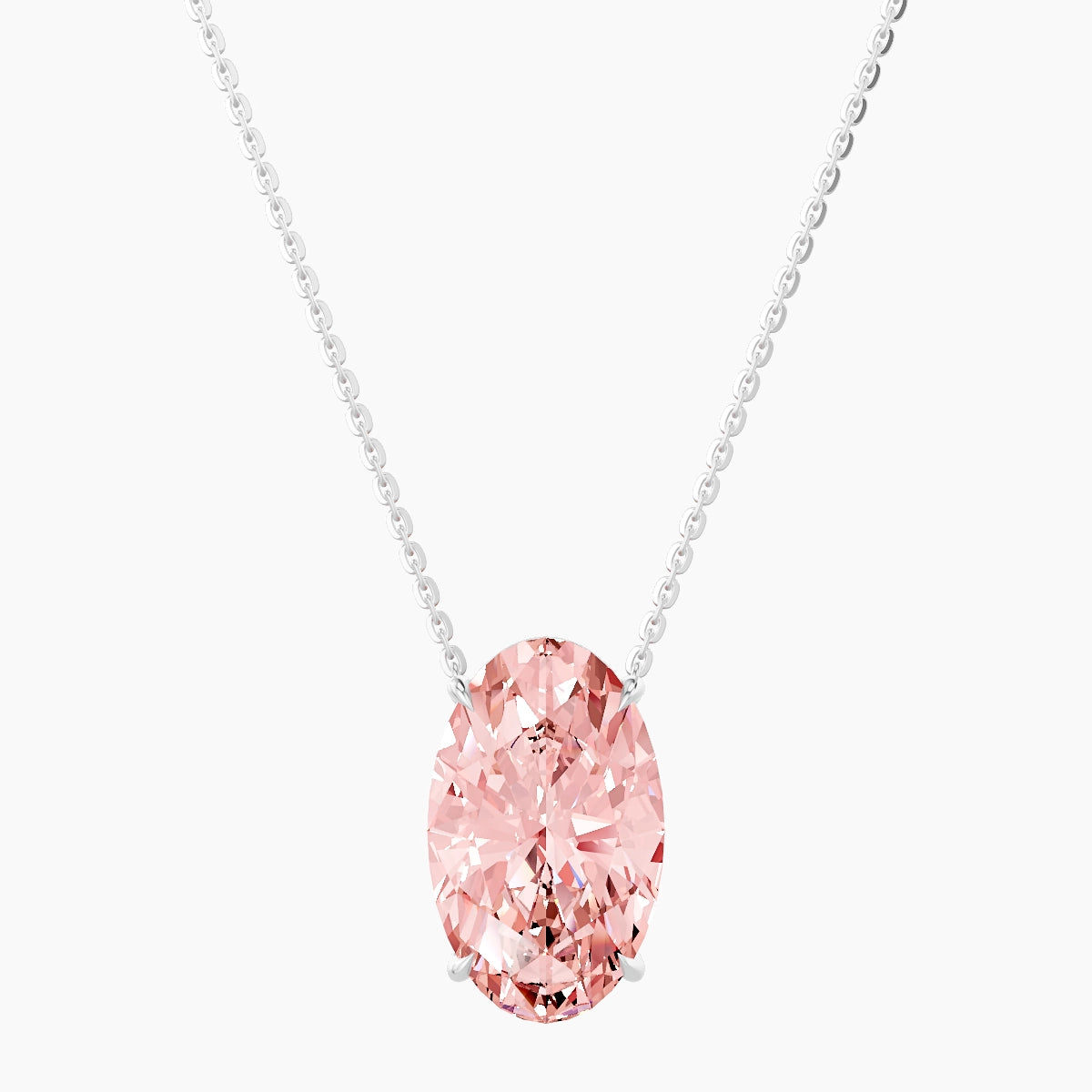Solitaire | 18k White Gold 5 ct Pink Lab Diamond Oval Pendant